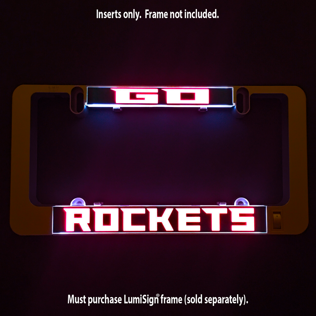GO ROCKETS LumiSign insert, illuminated red ROCKETS with “Inserts only” text