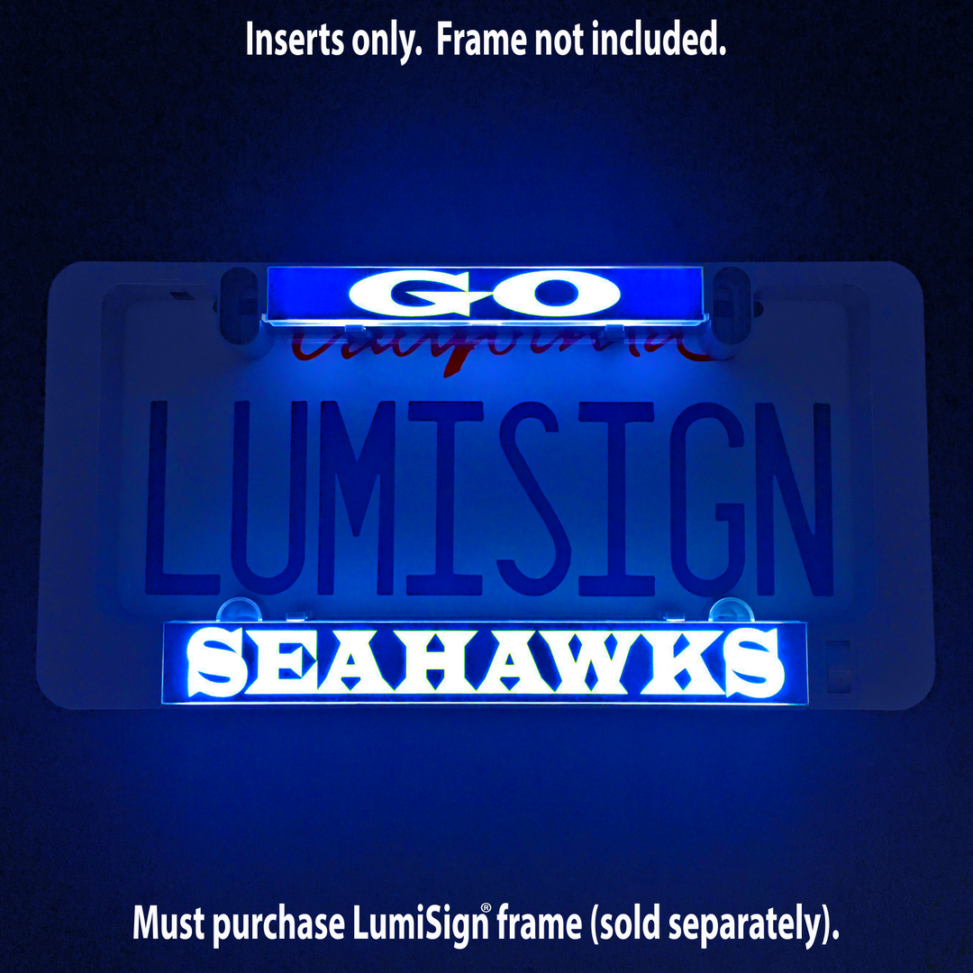 Glowing GO SEAHAWKS LumiSign insert panel with GO logo above SEAHAWKS title