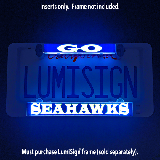 Glowing GO SEAHAWKS LumiSign insert panel with GO logo above SEAHAWKS title