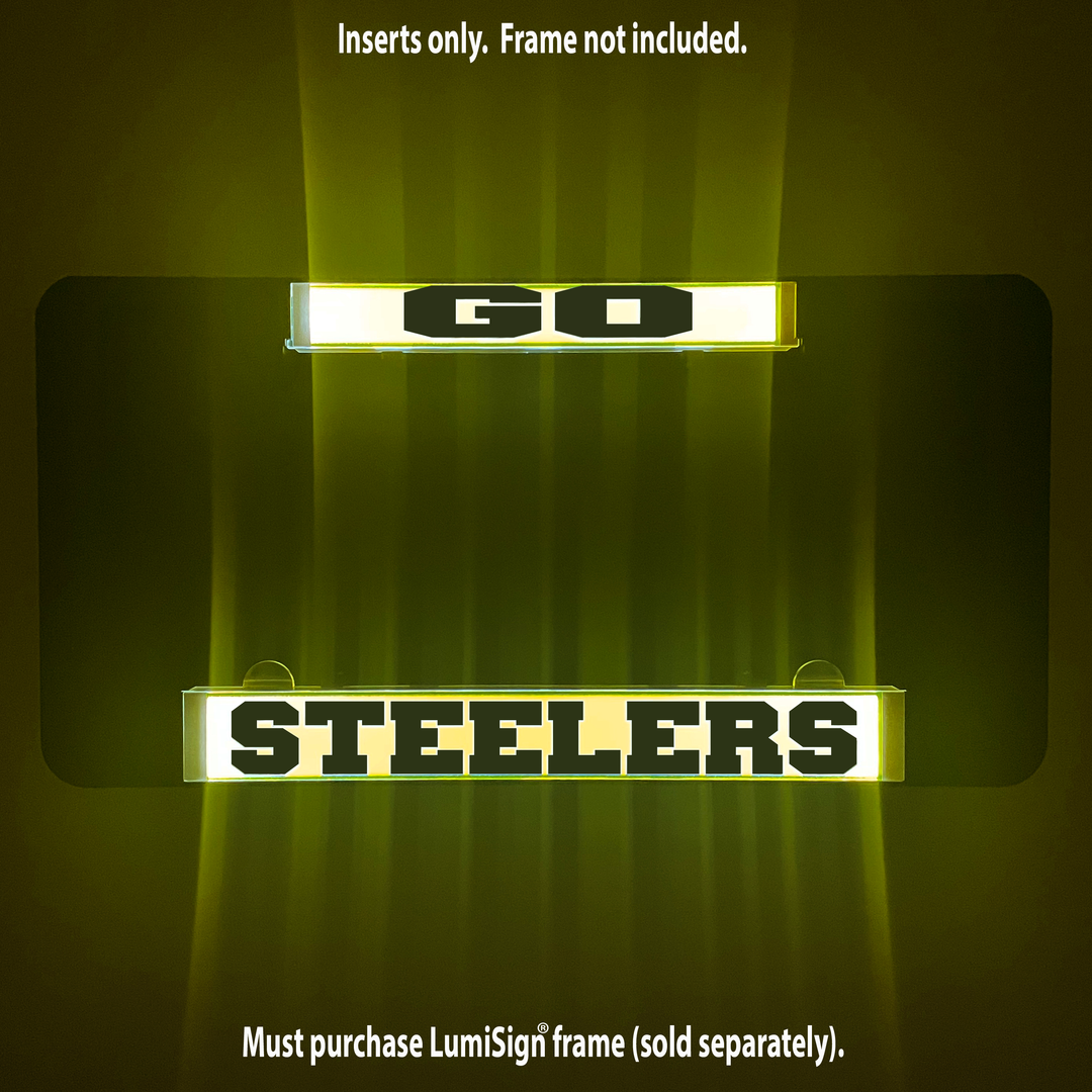 Glowing GO and STEELERS LumiSign inserts, inserts only frame not included