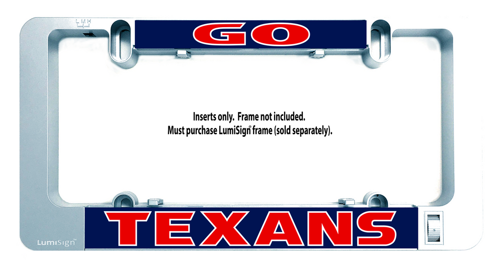 Texans light-up sign insert with GO header and TEXANS logo at bottom