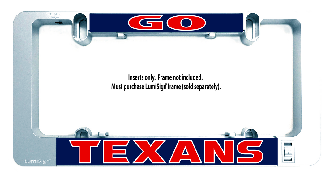 Texans light-up sign insert with GO header and TEXANS logo at bottom