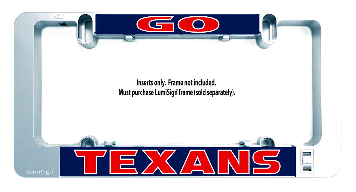Texans light-up sign insert with GO header and TEXANS logo at bottom
