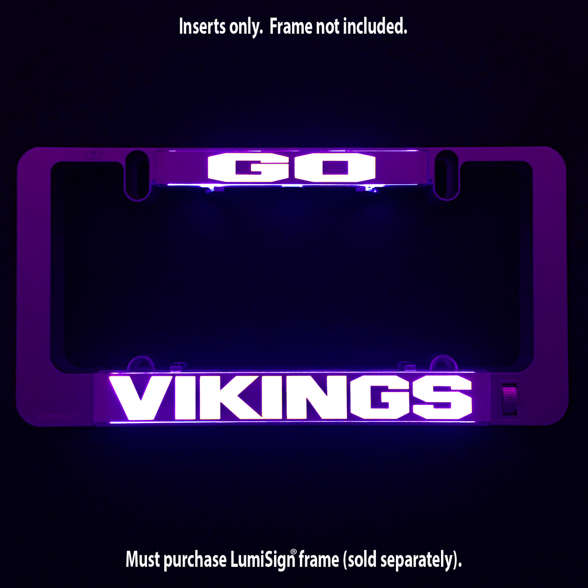 Glowing LumiSign insert reading GO VIKINGS, inserts only; frame not included