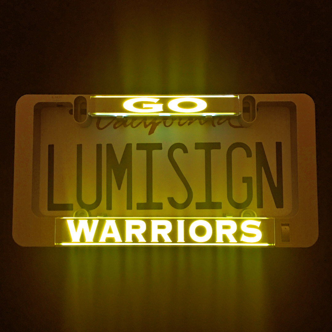 Glowing GO WARRIORS LumiSign insert with illuminated team text