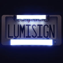 Load image into Gallery viewer, LumiSign – The Auto Illuminated License Plate Frame with Switchable Inserts | Lights Up While You Brake | No Wires, Battery Operated | Installs in Seconds (Grey Frame)
