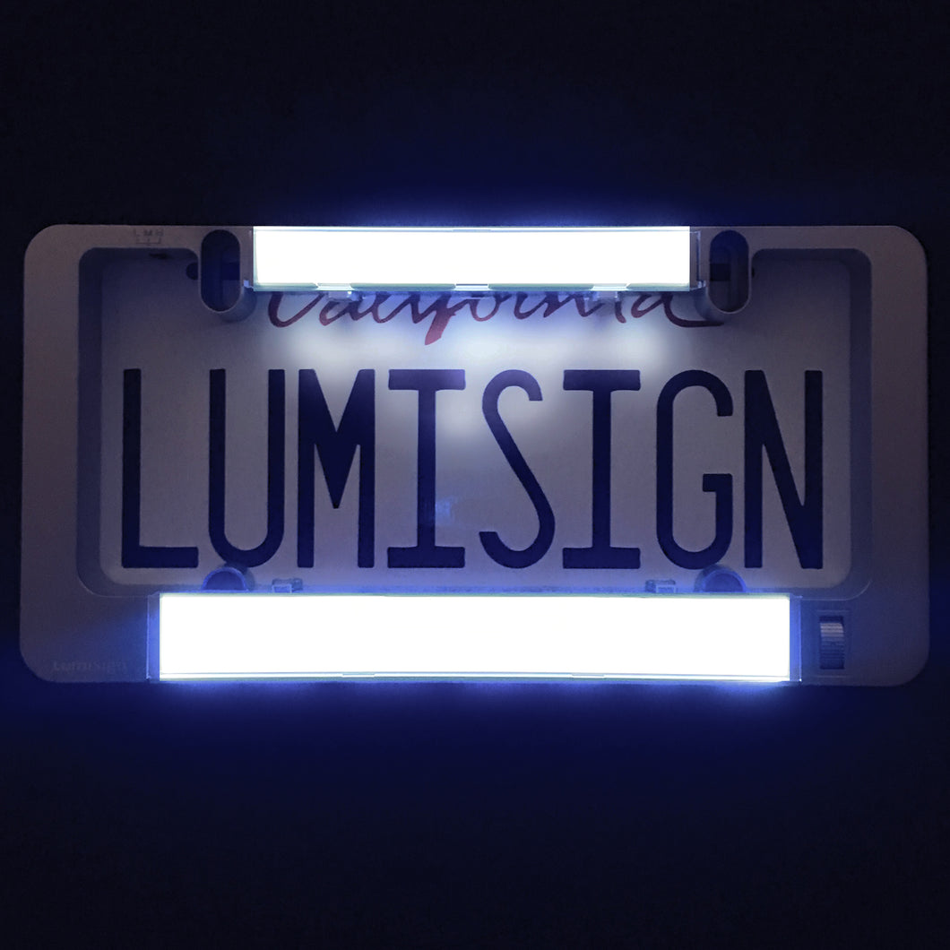 LumiSign – The Auto Illuminated License Plate Frame with Switchable Inserts | Lights Up While You Brake | No Wires, Battery Operated | Installs in Seconds (Grey Frame)