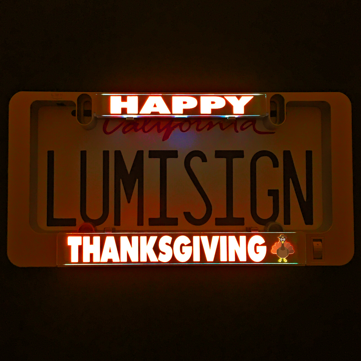 Illuminated Thanksgiving LumiSign insert reading “THANKSGIVING” with turkey icon