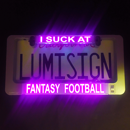 LumiSign fantasy football light insert with glowing purple text: &