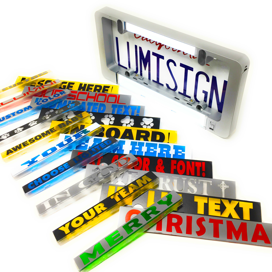 Set of illuminated light-up sign text inserts with colorful letter strips
