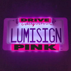 Pink DRIVE and PINK insert for LumiSign with glowing LUMISIGN lettering