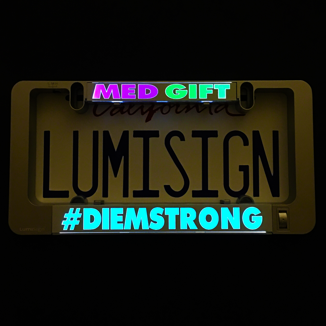 LumiSign insert with glowing LUMISIGN and 