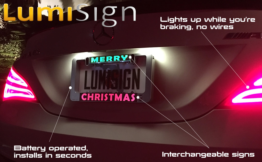 LumiSign illuminated license plate insert with MER RY LUMISIGN CHRISTMAS design