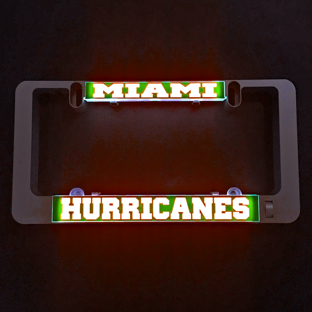 Miami Hurricanes LumiSign inserts glowing: MIAMI and HURRICANES lettering
