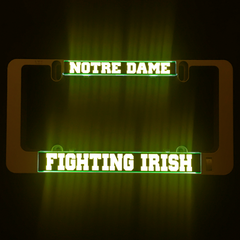 LumiSign insert glowing green with Notre Dame above Fighting Irish