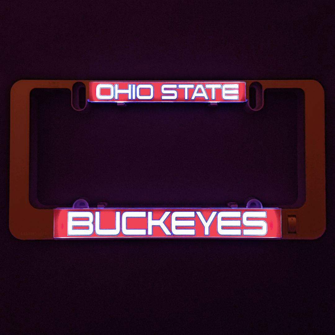 Ohio State Buckeyes LumiSign insert glowing on display frame, Ohio State and Buckeyes text