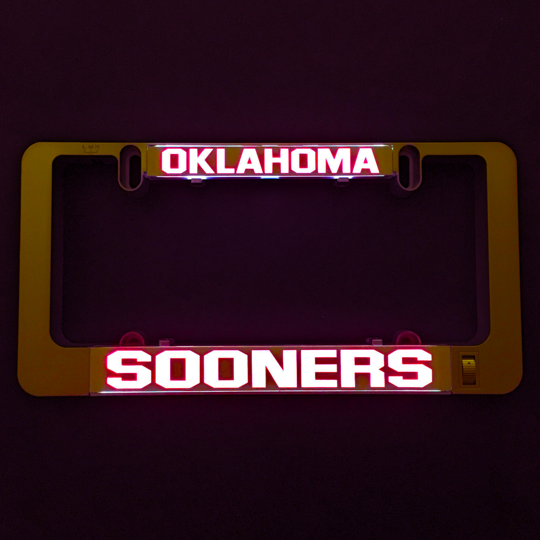 Illuminated Oklahoma Sooners insert with red OKLAHOMA and SOONERS text