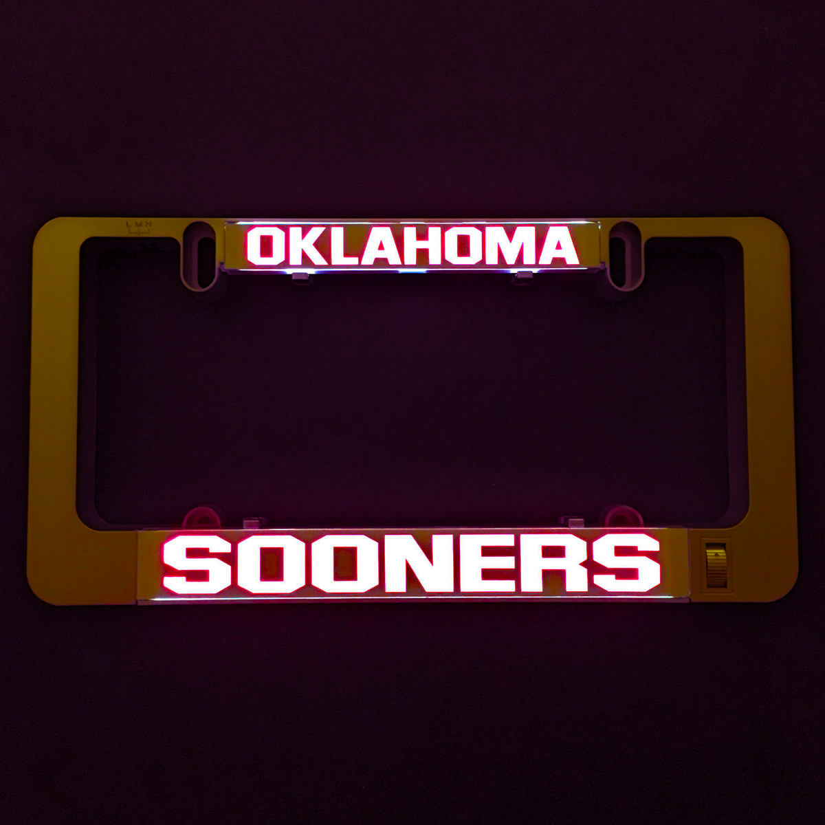 Illuminated Oklahoma Sooners insert with red OKLAHOMA and SOONERS text