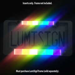 Rainbow pride LED inserts glowing with red, orange, yellow, green, blue, and purple bars