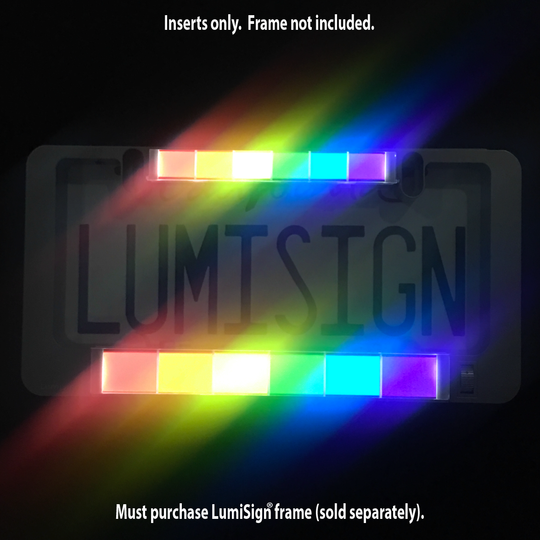 Rainbow pride LED inserts glowing with red, orange, yellow, green, blue, and purple bars