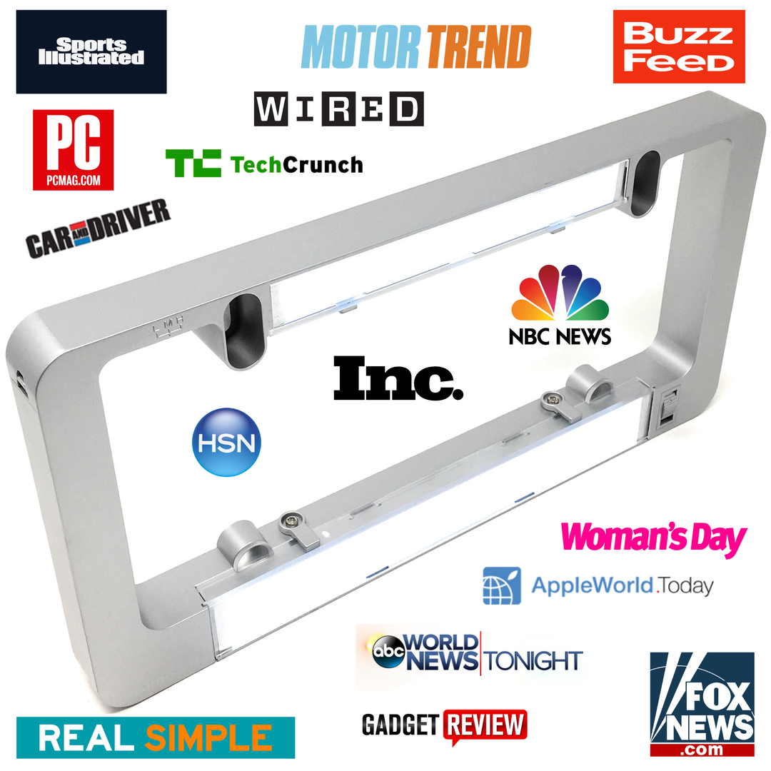 LumiSign license plate frame with slide channel and insert slot, front view