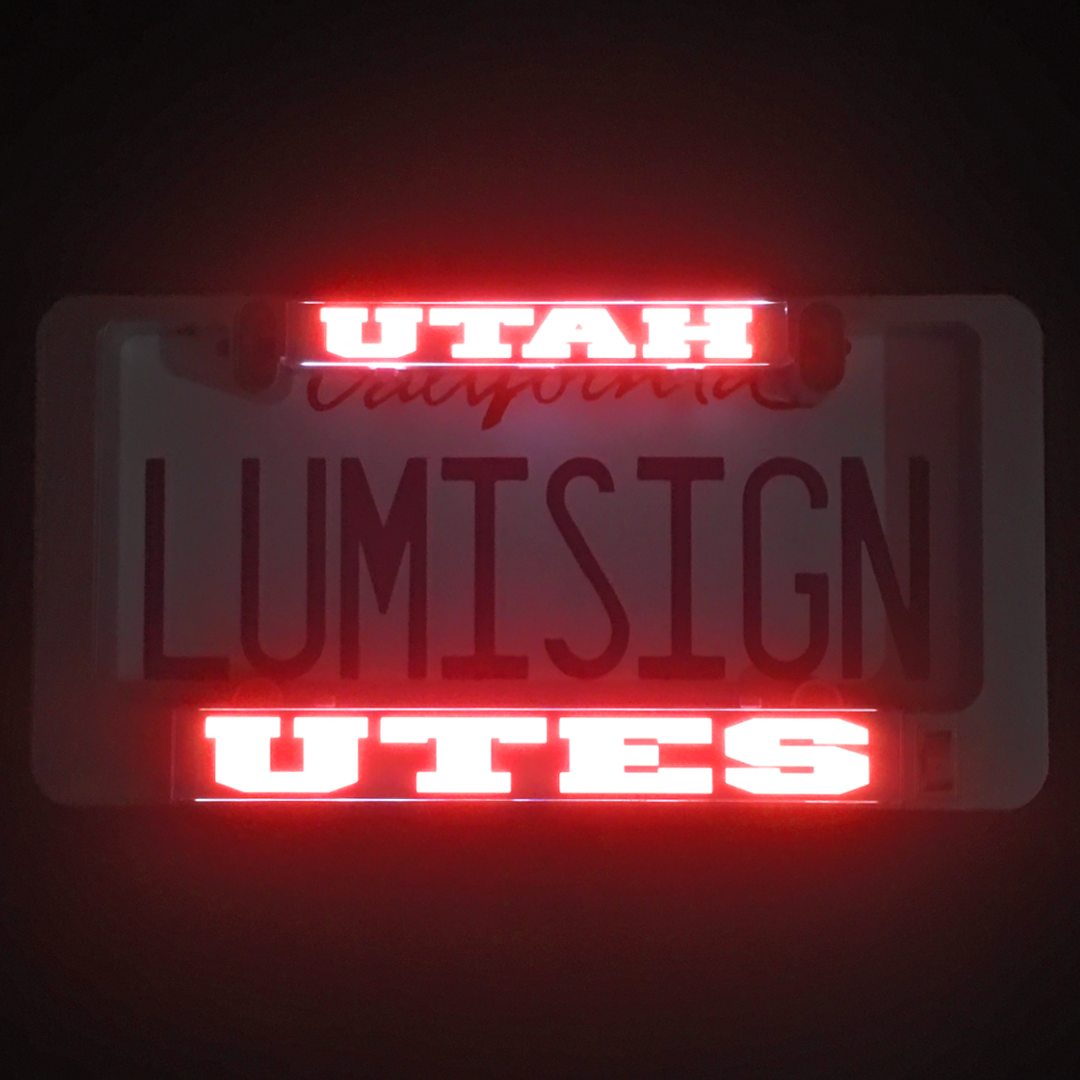 Illuminated UTAH UTES LumiSign inserts with red glowing UTAH and UTES text