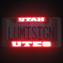 Illuminated UTAH UTES LumiSign inserts with red glowing UTAH and UTES text