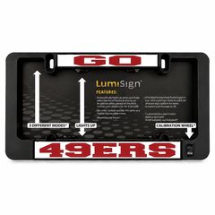 Car license plate frame with red 49ers LUMISIGN insert