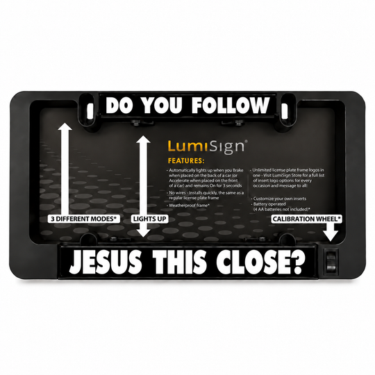 Black illuminated license plate frame insert display with setup panel