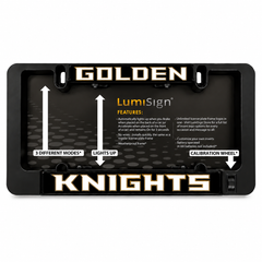Lumisign Knights LED license plate frame, black packaging back showing 3 modes and calibration