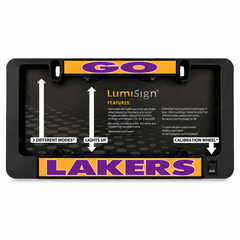 Illuminated LumiSign LAKERS license plate frame with display insert and calibration wheel
