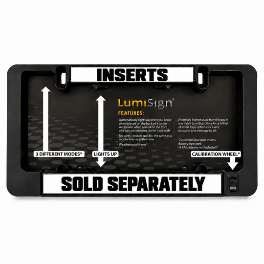 LumiSign license plate frame back panel with insert modes and calibration wheel
