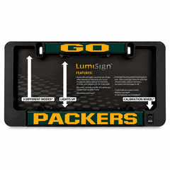 Black LumiSign license plate frame with illuminated Packers and GO inserts