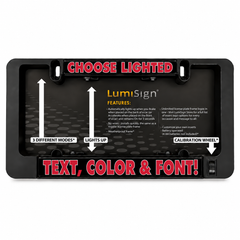 Black license plate frame rear panel with modes, text insert area, and calibration wheel