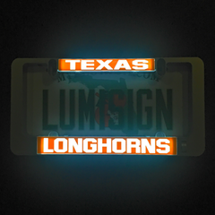 Lit Texas Longhorns LumiSign inserts with glowing TEXAS and LONGHORNS text