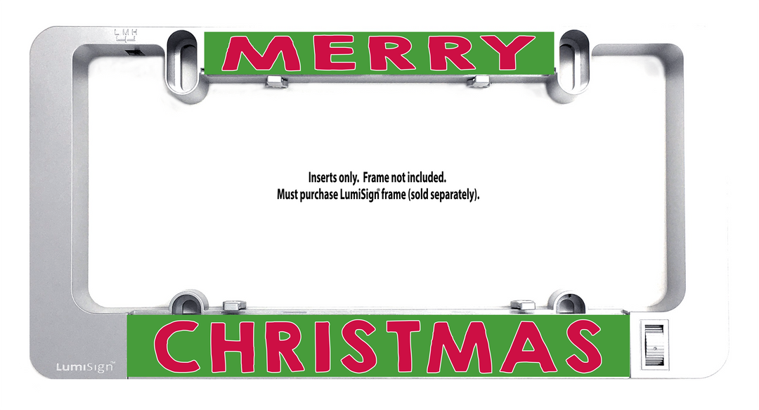 LumiSign Christmas light inserts in a frame holder, “CHRISTMAS” word insert visible