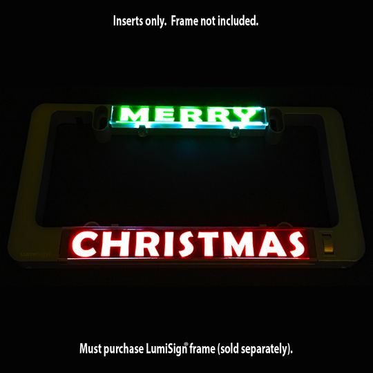 Christmas light insert with green “MERRY” and red “CHRISTMAS” glow, frame not included.