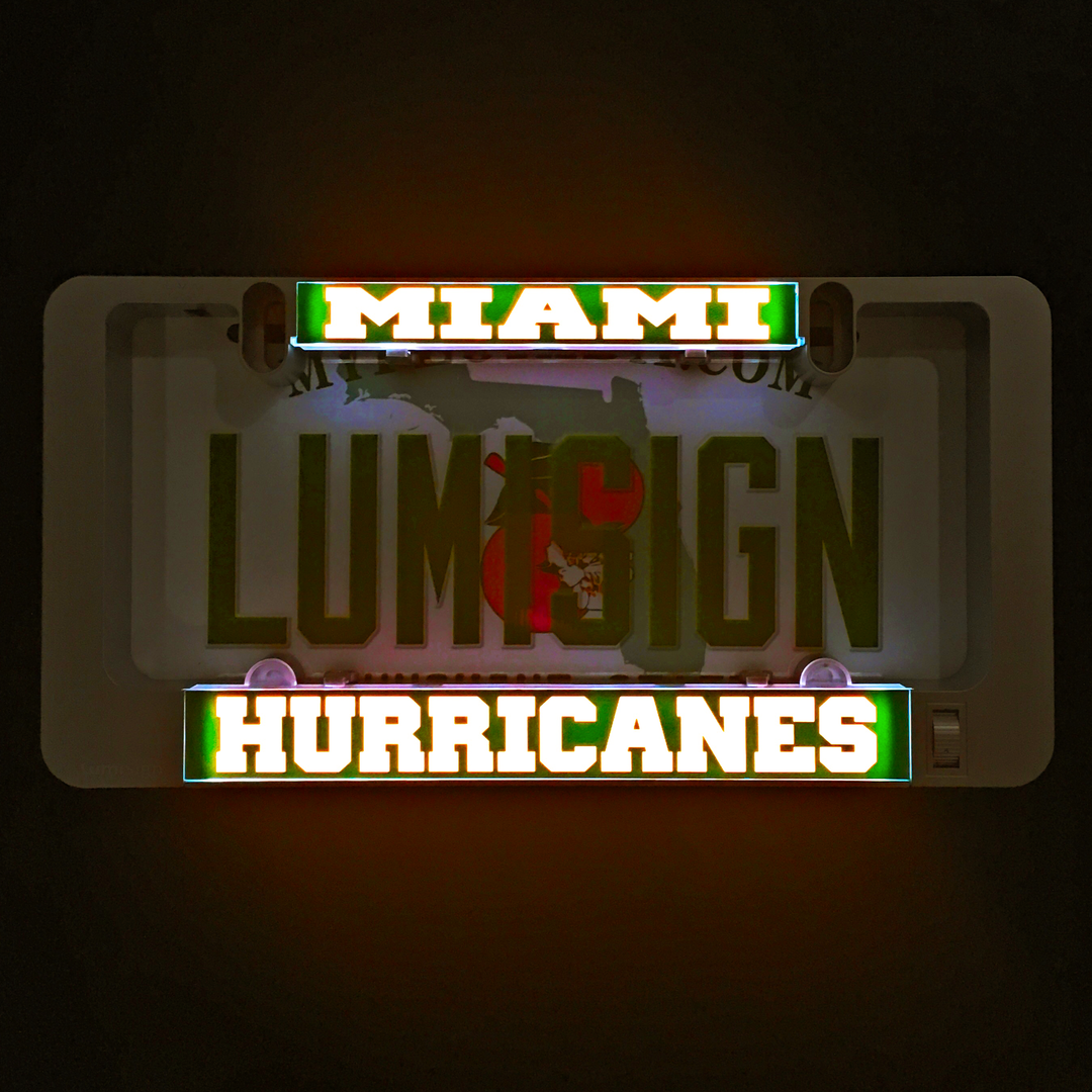 Miami Hurricanes LumiSign inserts glowing: MIAMI and HURRICANES banners