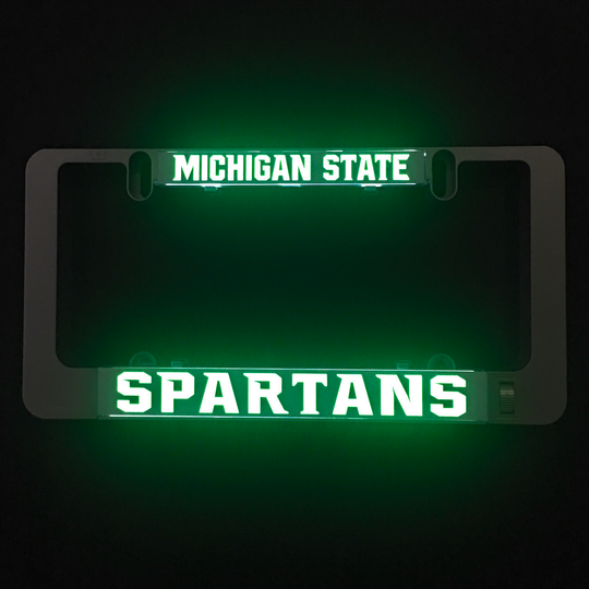 LumiSign insert displaying MICHIGAN STATE and SPARTANS in green light