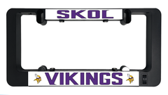 LumiSign license plate frame with Vikings insert and SKOL header, black frame