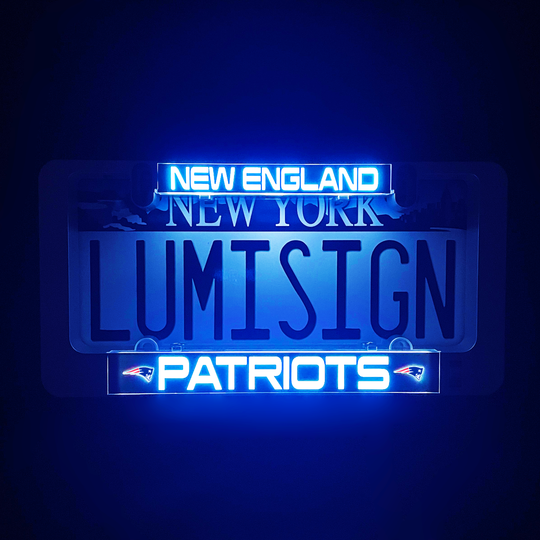 LUMISIGN Patriots illuminated license plate insert with New England header