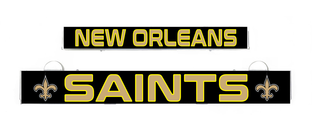 New Orleans Saints LumiSign insert banner with black background and yellow lettering
