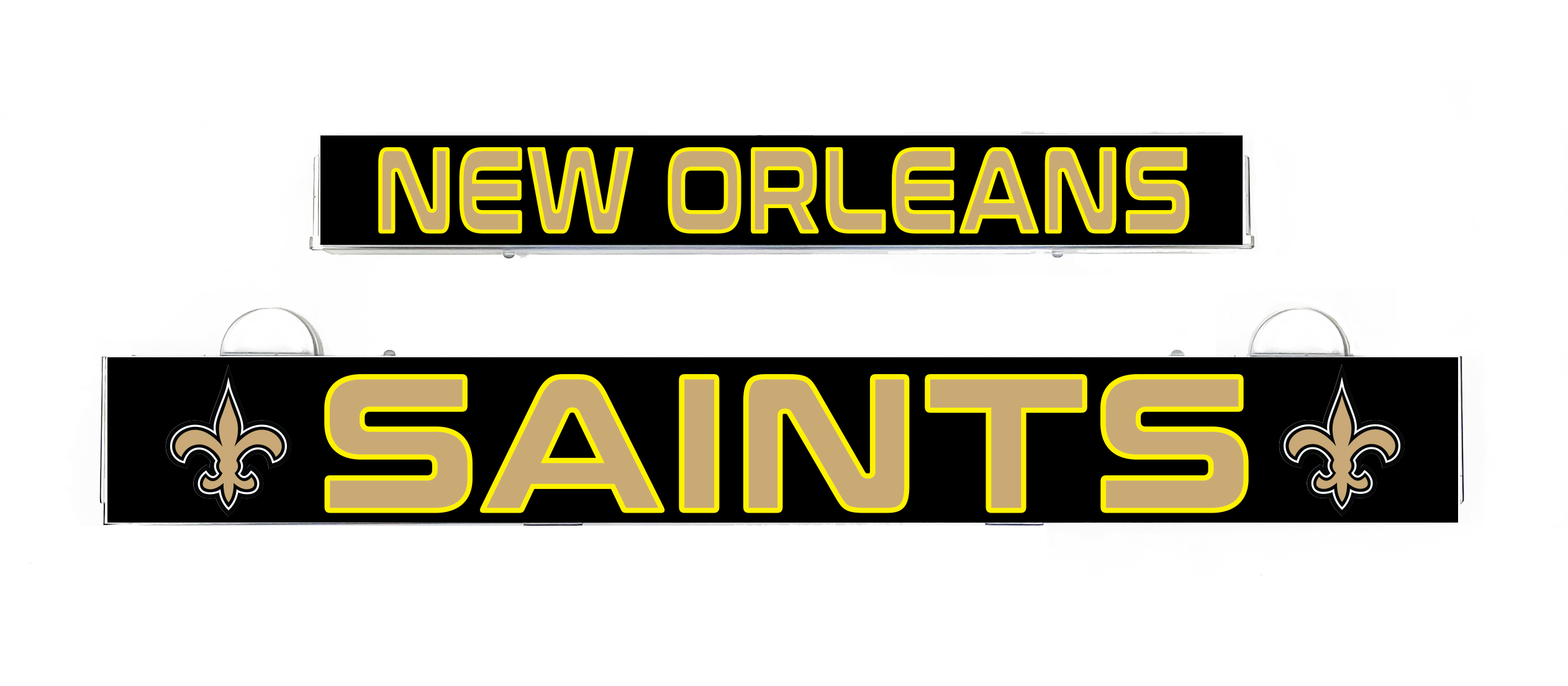 New Orleans Saints LumiSign insert banner with black background and yellow lettering