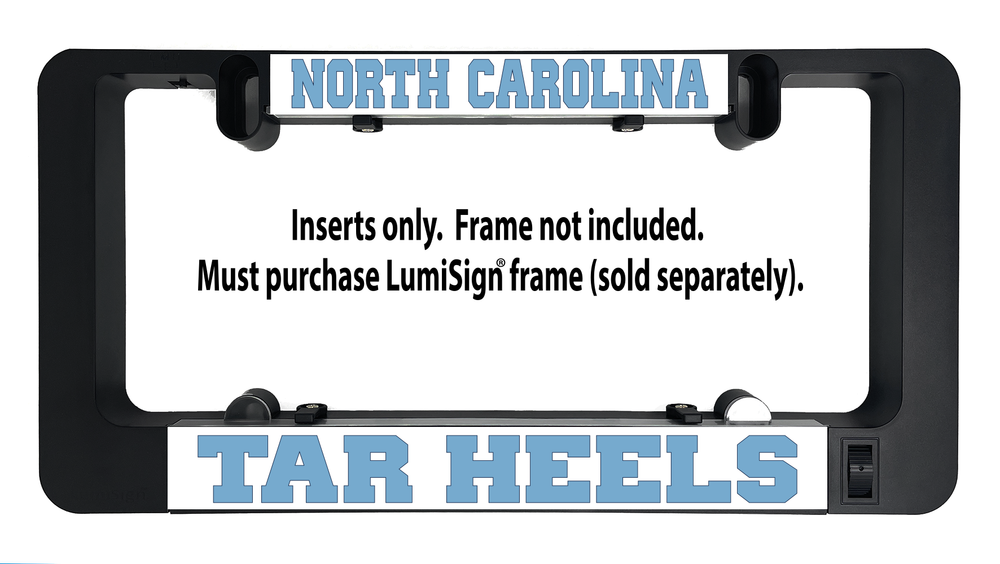 LumiSign insert reading 'Tar Heels' in light blue on a dark backing