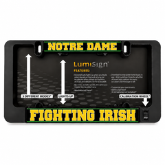 Black LumiSign license plate frame with Notre Dame Fighting Irish illuminated insert