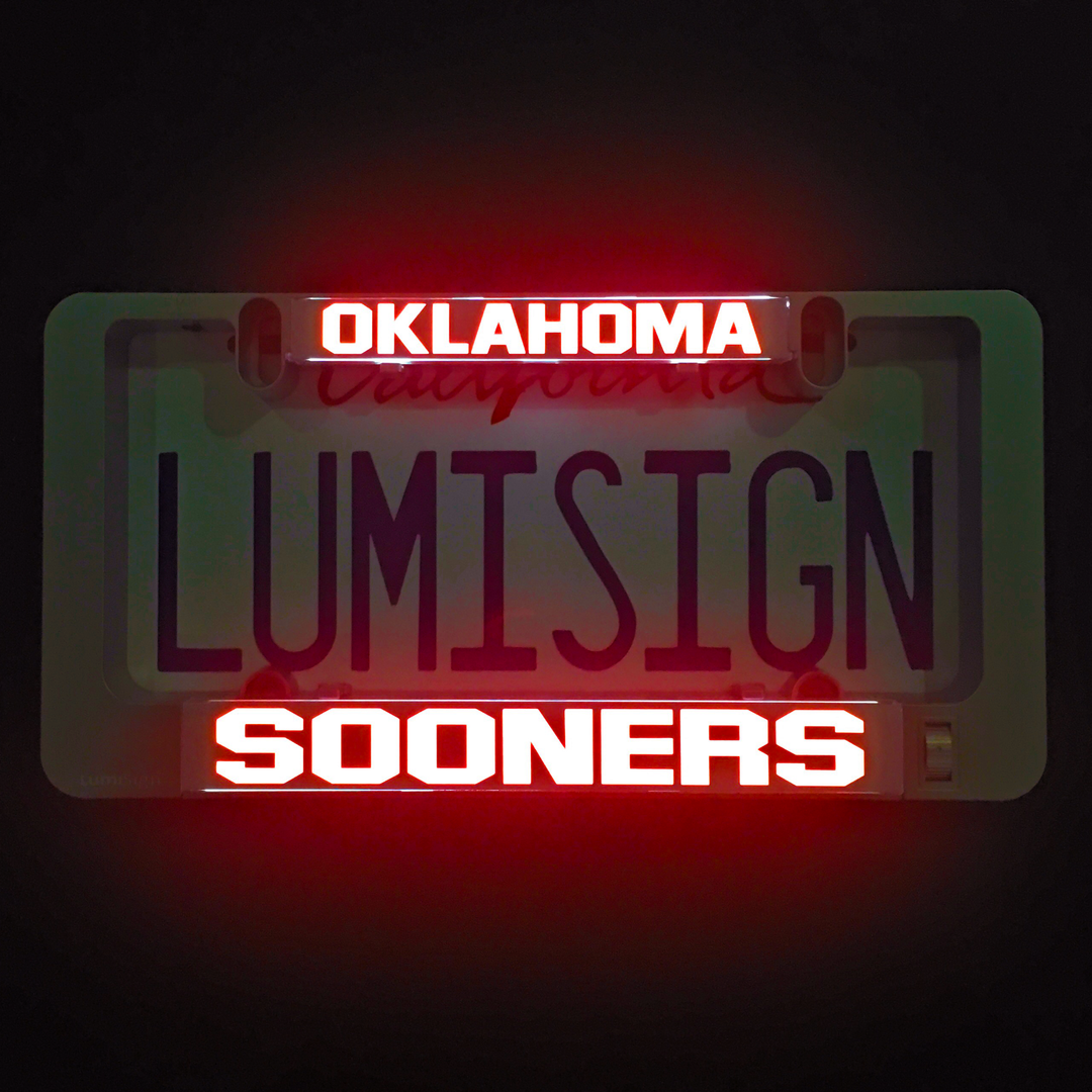 Illuminated Oklahoma Sooners LumiSign insert with red OKLAHOMA and white SOONERS text