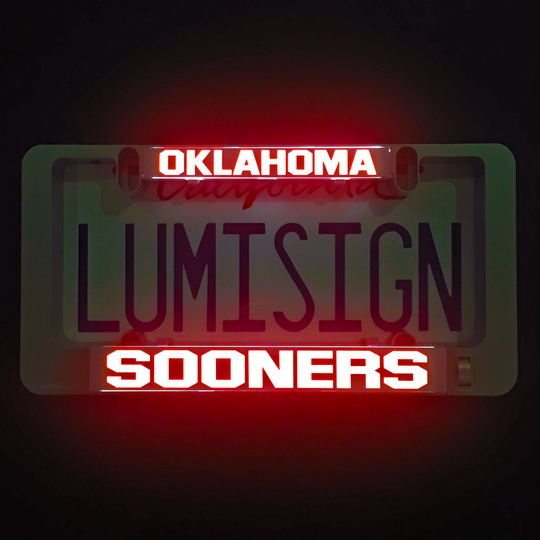 Illuminated Oklahoma Sooners LumiSign insert with red OKLAHOMA and white SOONERS text
