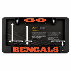 Black Lumisign license plate frame insert, back side with controls and calibration wheel