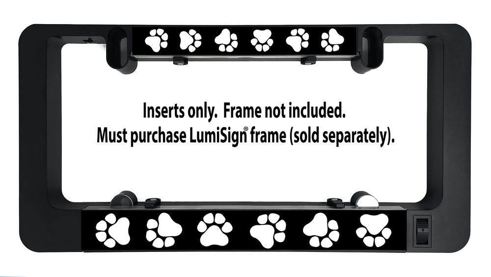 LumiSign paw print insert set, black frame with glowing paw icon strip accents