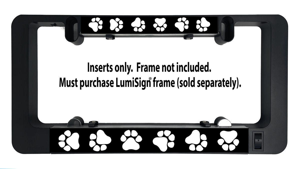 LumiSign paw print insert set, black frame with glowing paw icon strip accents